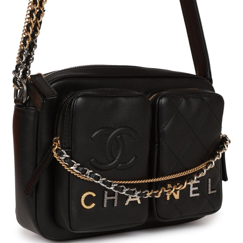 Chanel Small Camera Bag Black Calfskin Mixed Metal Hardware