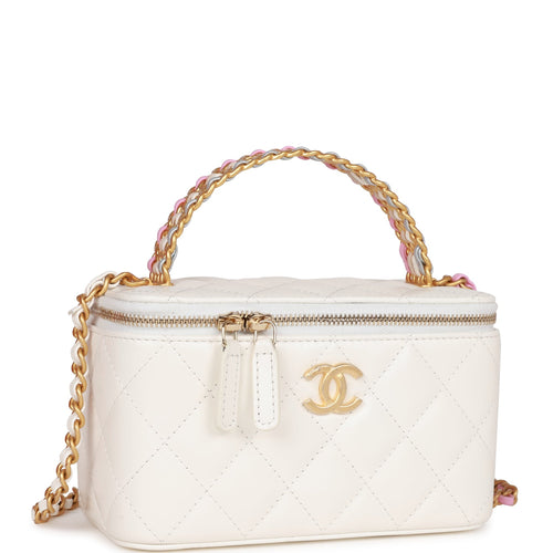 Chanel Small Vanity Case White Lambskin Leather Antique Gold Hardware