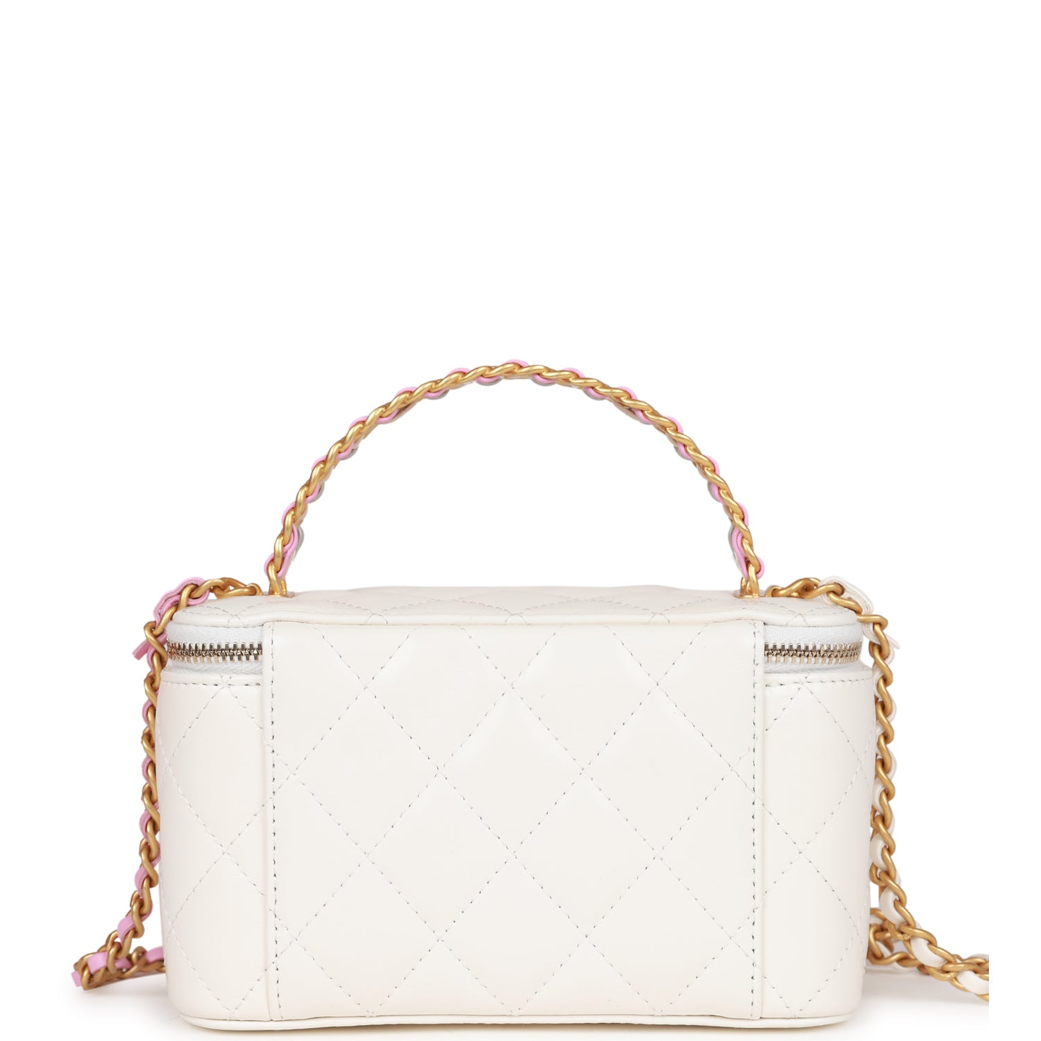 Chanel Small Vanity Case White Lambskin Leather Antique Gold Hardware