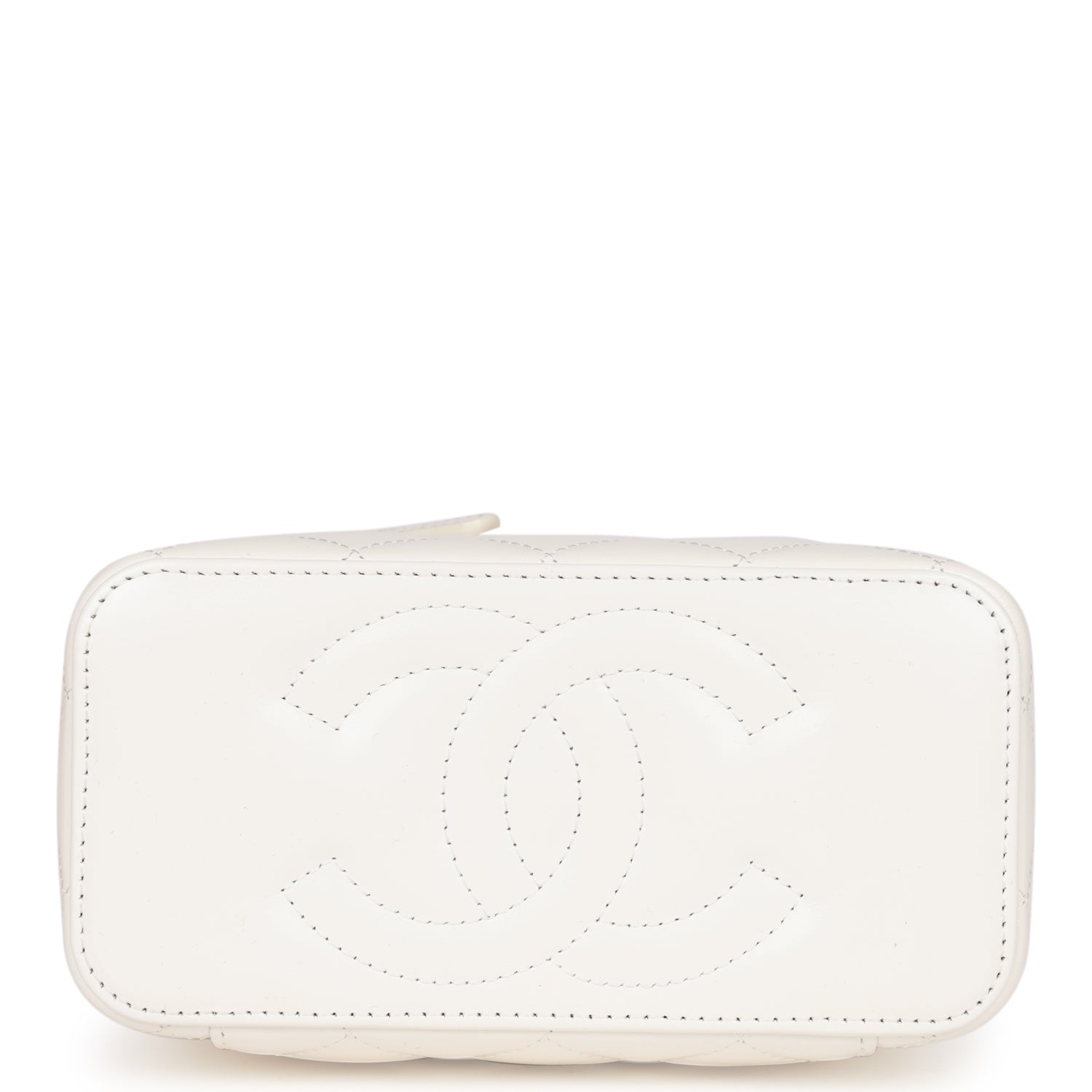 Chanel Small Vanity Case White Lambskin Leather Antique Gold Hardware