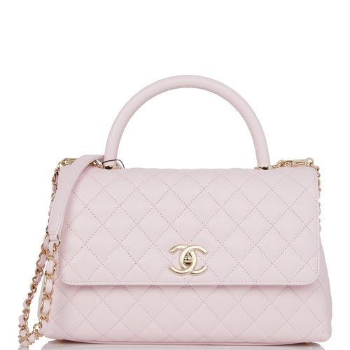Chanel Medium Coco Handle Flap Bag Light Pink Caviar Light Gold Hardware
