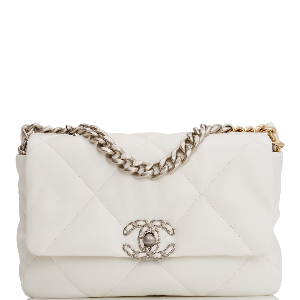 Chanel Medium 19 Flap Bag White Goatskin Mixed Hardware – Madison