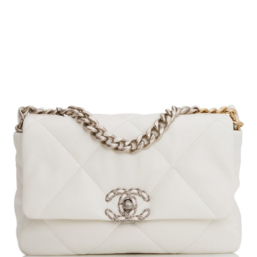 Chanel Medium 19 Flap Bag White Goatskin Mixed Hardware