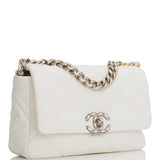 Chanel Medium 19 Flap Bag White Goatskin Mixed Hardware