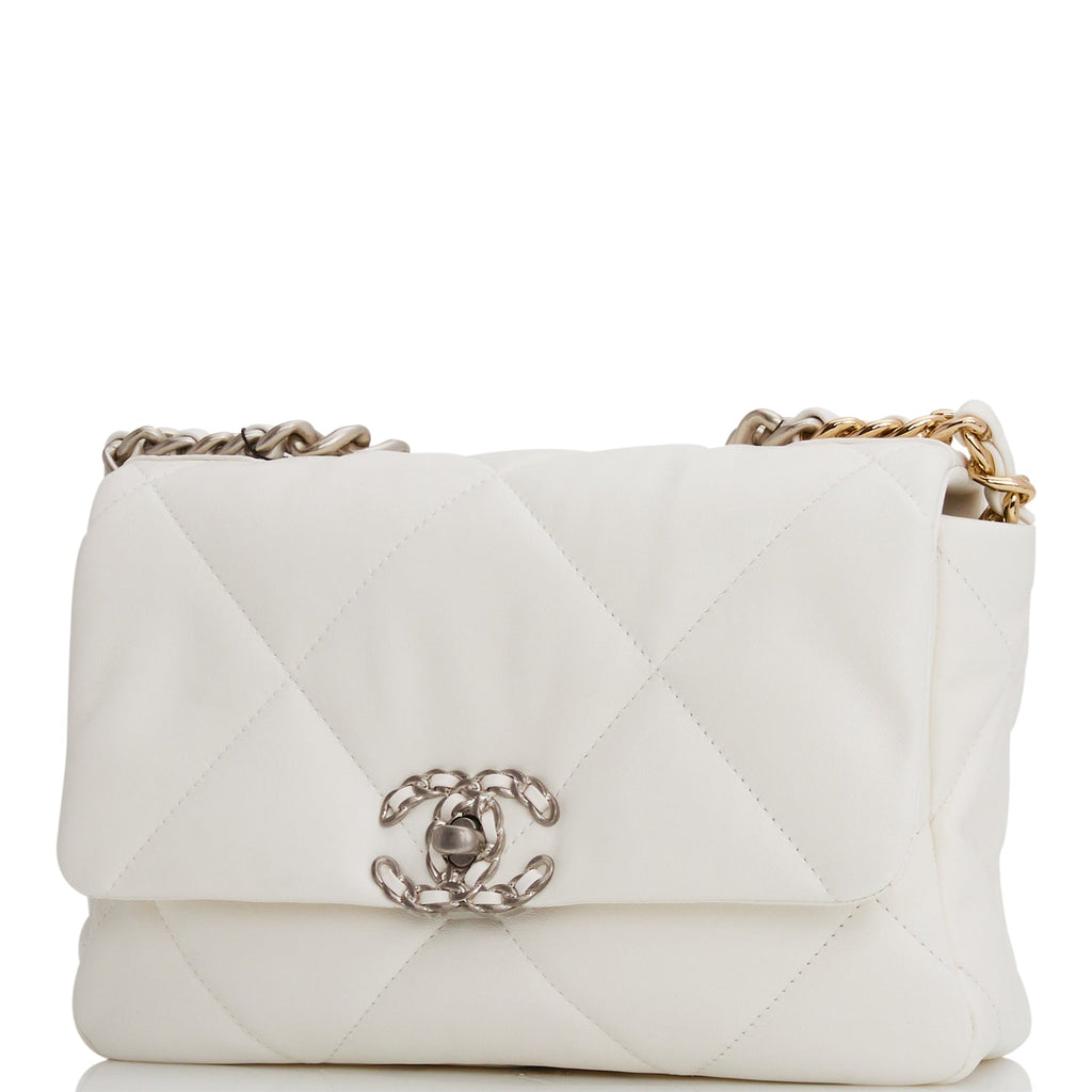 Chanel Medium 19 Flap Bag White Goatskin Mixed Hardware
