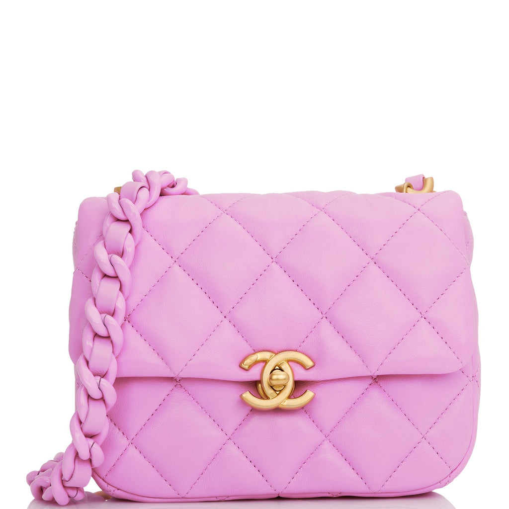 Chanel Lacquered Mini Flap Bag Dark Pink Lambskin Antique Gold
