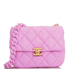 Chanel Lacquered Metal Mini Flap Bag Dark Pink Lambskin Antique Gold Hardware