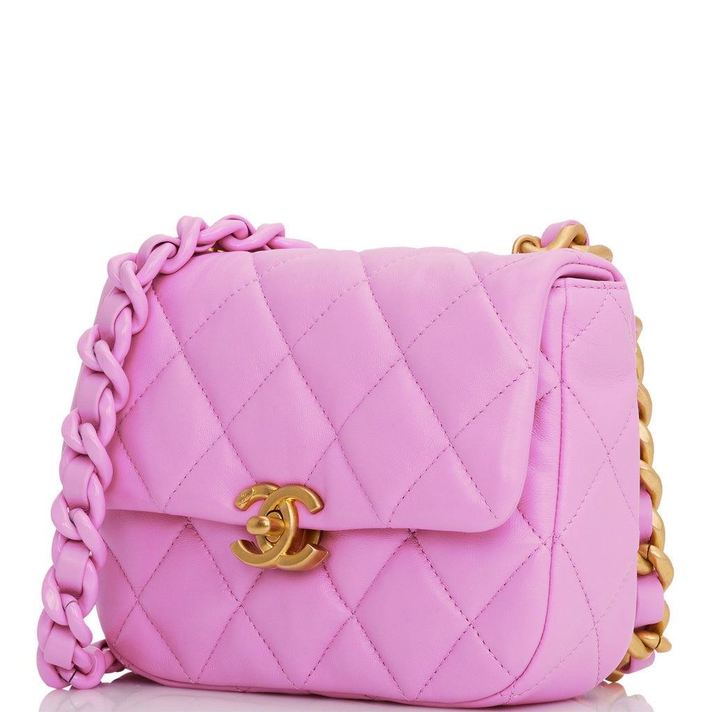 Chanel Lacquered Metal Mini Flap Bag Dark Pink Lambskin Antique Gold  Hardware