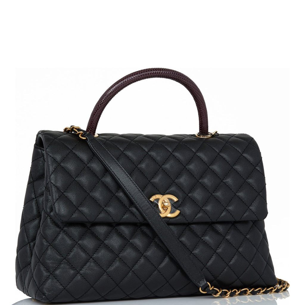Chanel - Small Coco Handle Caviar Leather Bag- Black with Lizard Handle –  Shop It