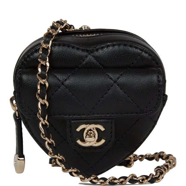 CHANEL Lambskin Quilted CC In Love Heart Waist Belt Bag With Chain Black  1194753