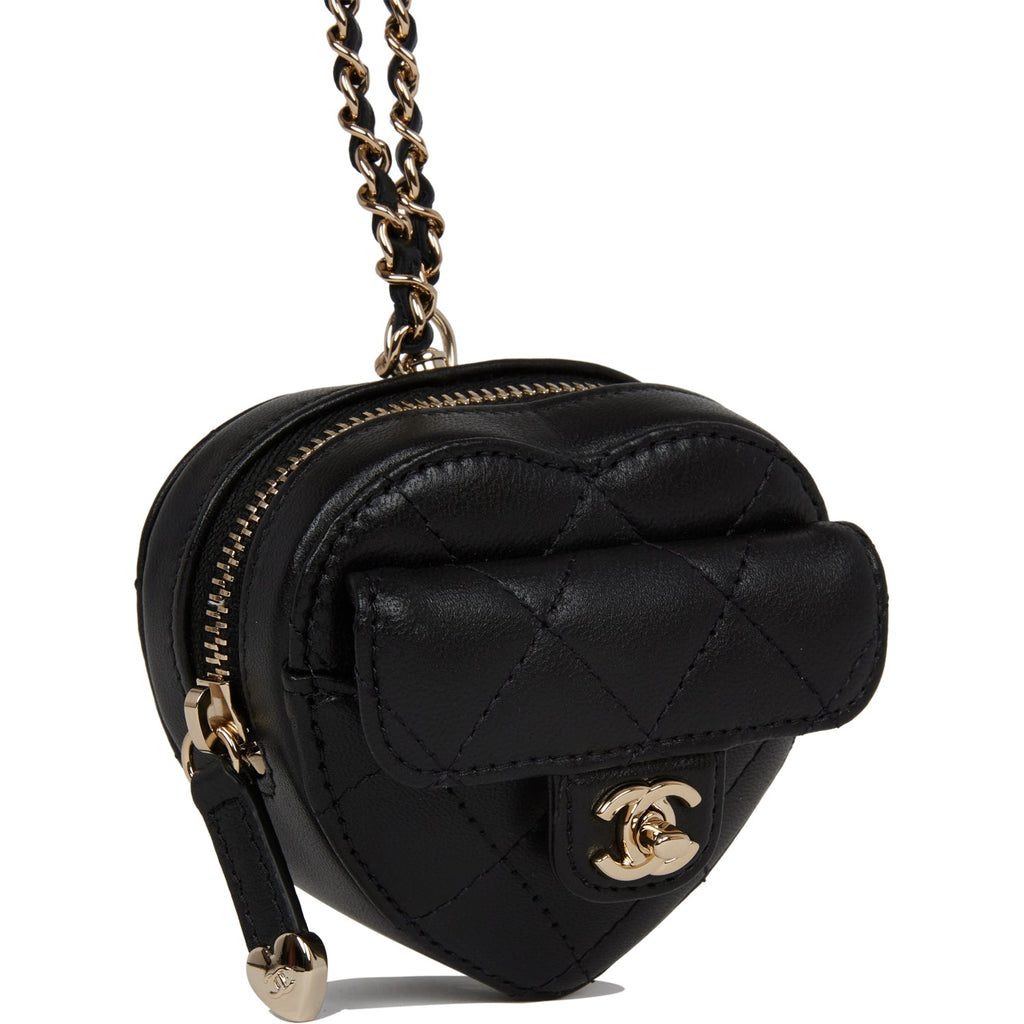 Chanel CC in Love Heart Chain Necklace Zip Coin Purse Quilted Lambskin  Black 1827221