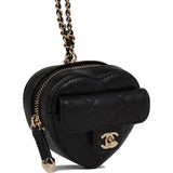 Chanel CC In Love Heart Necklace Bag Black Lambskin Light Gold Hardware