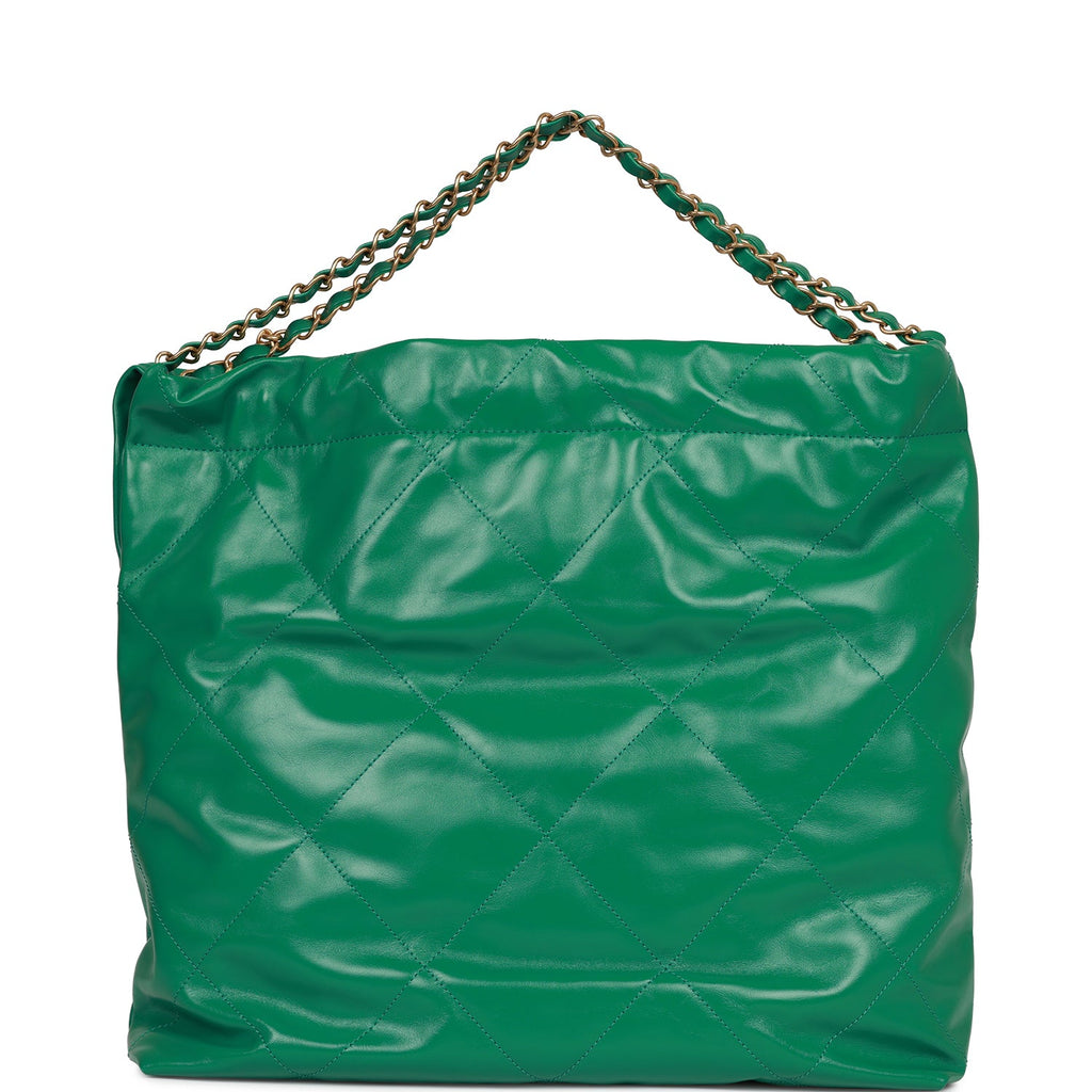 Chanel Medium 22 Bag Green Calfskin Gold Hardware