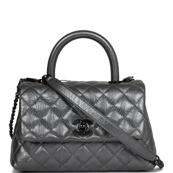 Chanel Small Coco Handle Flap Bag So Black Calfskin Black