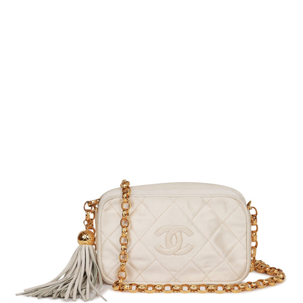 Vintage Chanel Mini Camera Bag Beige Satin Gold Hardware – Madison Avenue  Couture