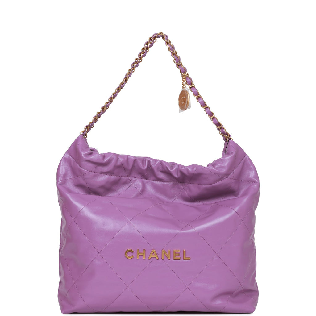 Chanel Medium 22 Bag Purple Calfskin Gold Hardware