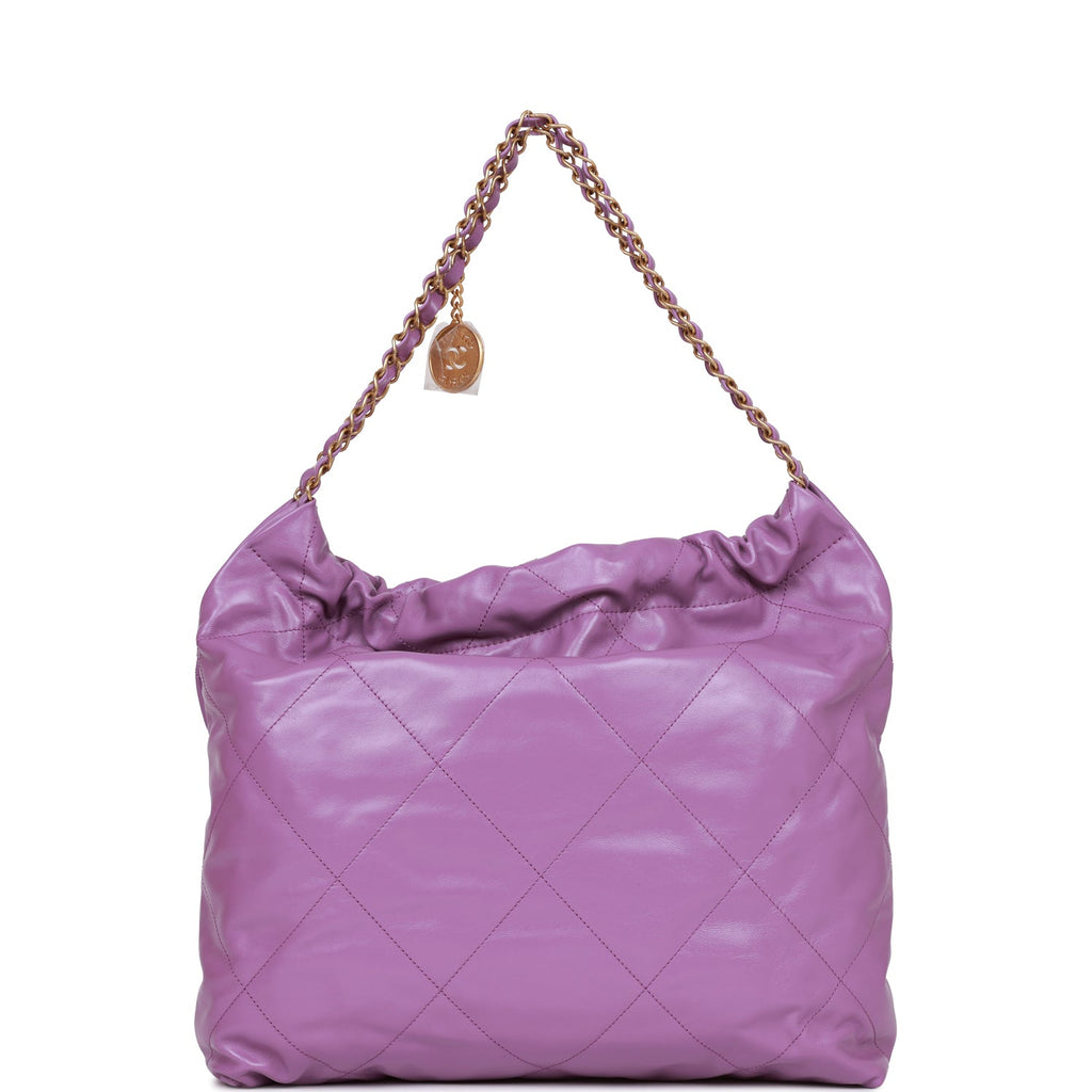 Chanel Medium 22 Bag Purple Calfskin Gold Hardware