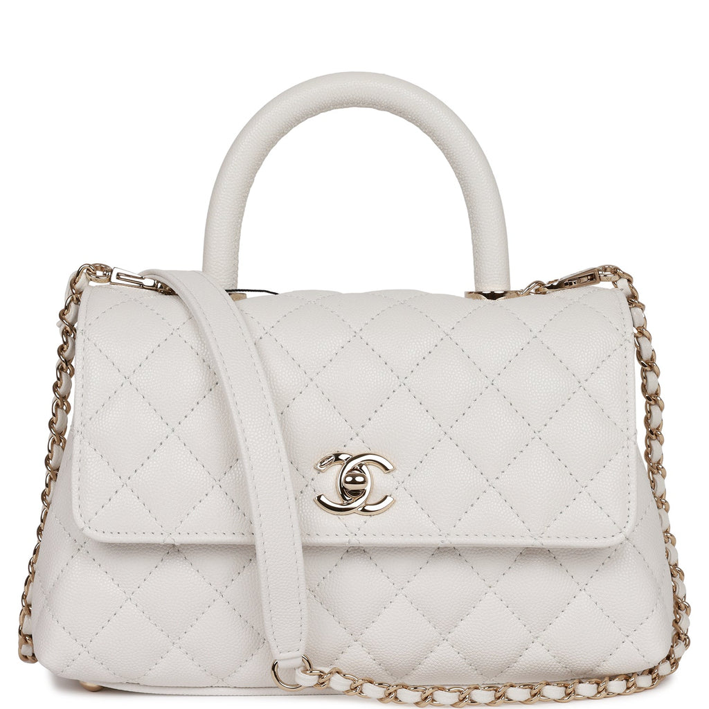 chanel flap bag with top handle white