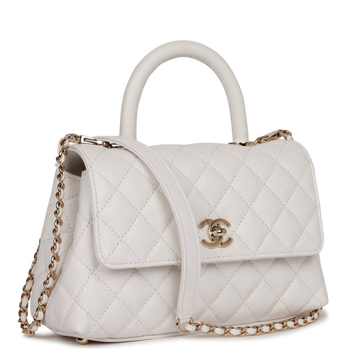 Chanel Small Coco Handle Flap Bag White Caviar Light Gold Hardware