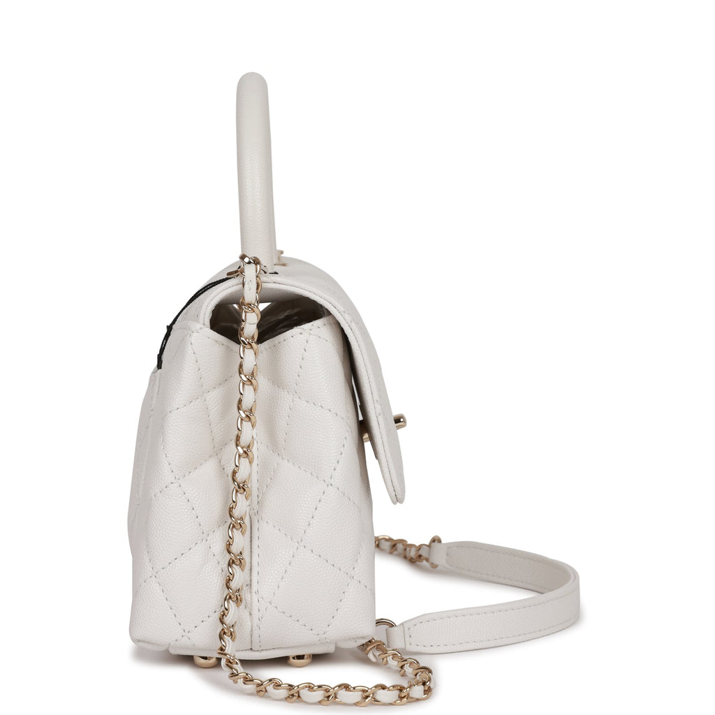 Chanel Coco Handle Medium Chevron Flap Bag in White with GHW