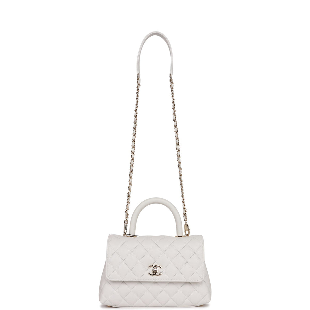 Chanel Coco Handle Mini, White Caviar with Gold Hardware, Preowned in Dust  MA001