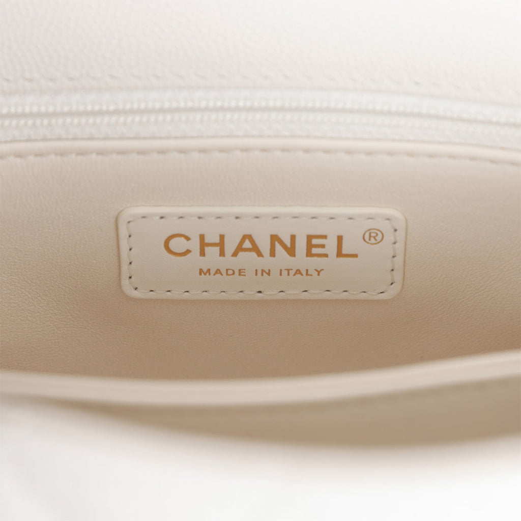 Chanel Small Coco Handle Flap Bag White Caviar Light Gold Hardware –  Madison Avenue Couture