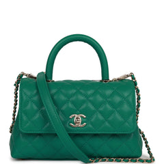 Chanel Small Coco Handle Flap Bag Green Caviar Light Gold Hardware
