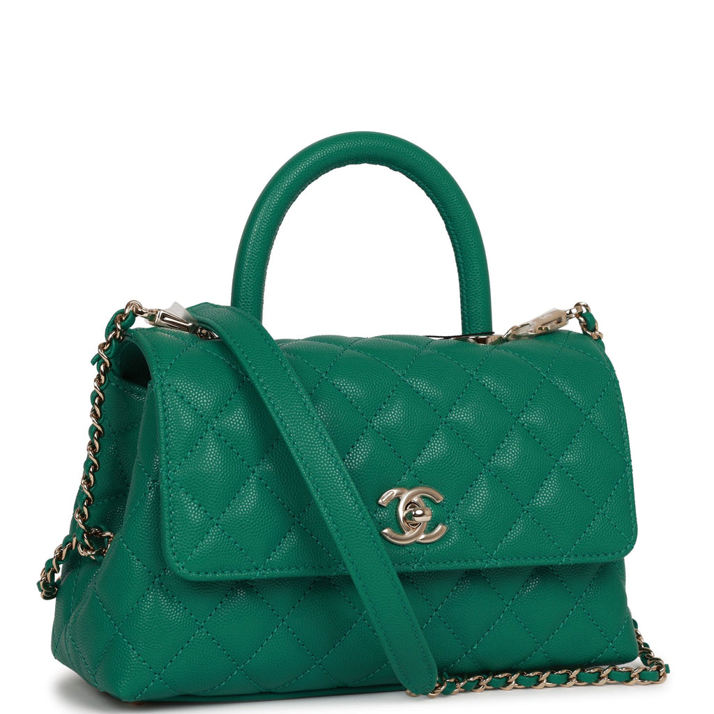 Chanel Small Coco Handle Flap Bag Green Caviar Light Gold Hardware