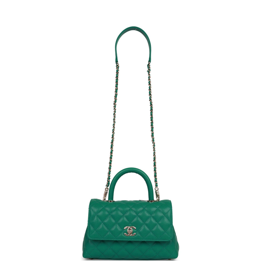 Chanel Small Coco Handle Flap Bag Green Caviar Light Gold Hardware –  Madison Avenue Couture