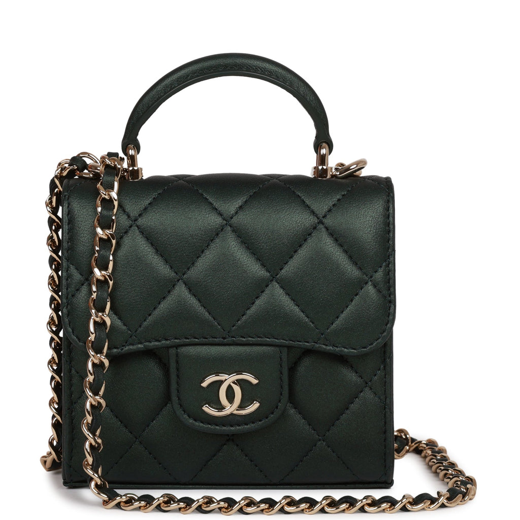CHANEL FLAP BAG WITH HANDLE in GREEN IRIDESCENT