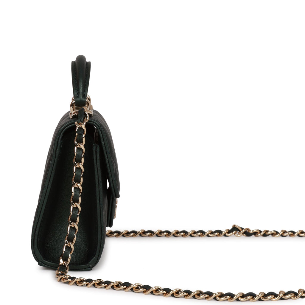 Chanel Mini Top Handle Clutch With Chain Dark Green Iridescent Lambski –  Madison Avenue Couture