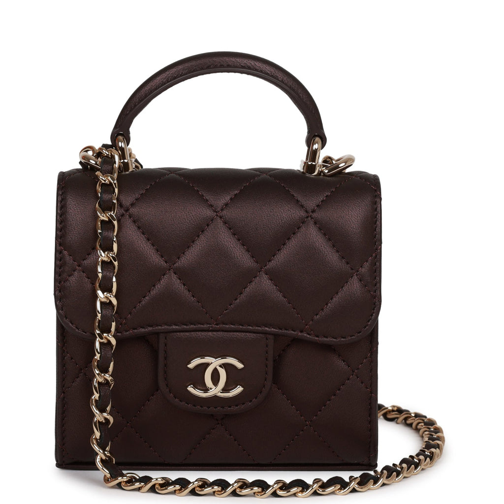 Chanel Mini Top Handle Clutch With Chain Burgundy Iridescent Lambskin –  Madison Avenue Couture