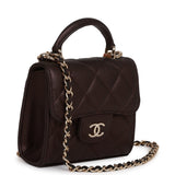 Chanel Mini Top Handle Clutch With Chain Burgundy Iridescent Lambskin Light Gold Hardware