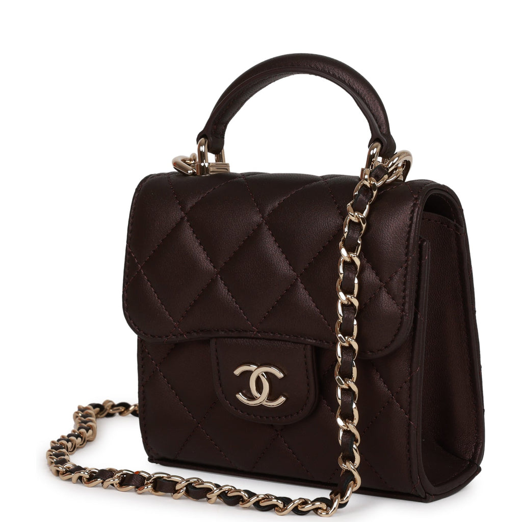 Chanel Mini Top Handle Clutch With Chain Burgundy Iridescent Lambskin Light Gold Hardware