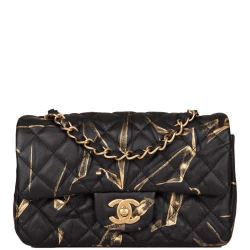 Chanel Mini Rectangular Flap Bag Black and Gold Aged Calfskin Antique Gold Hardware