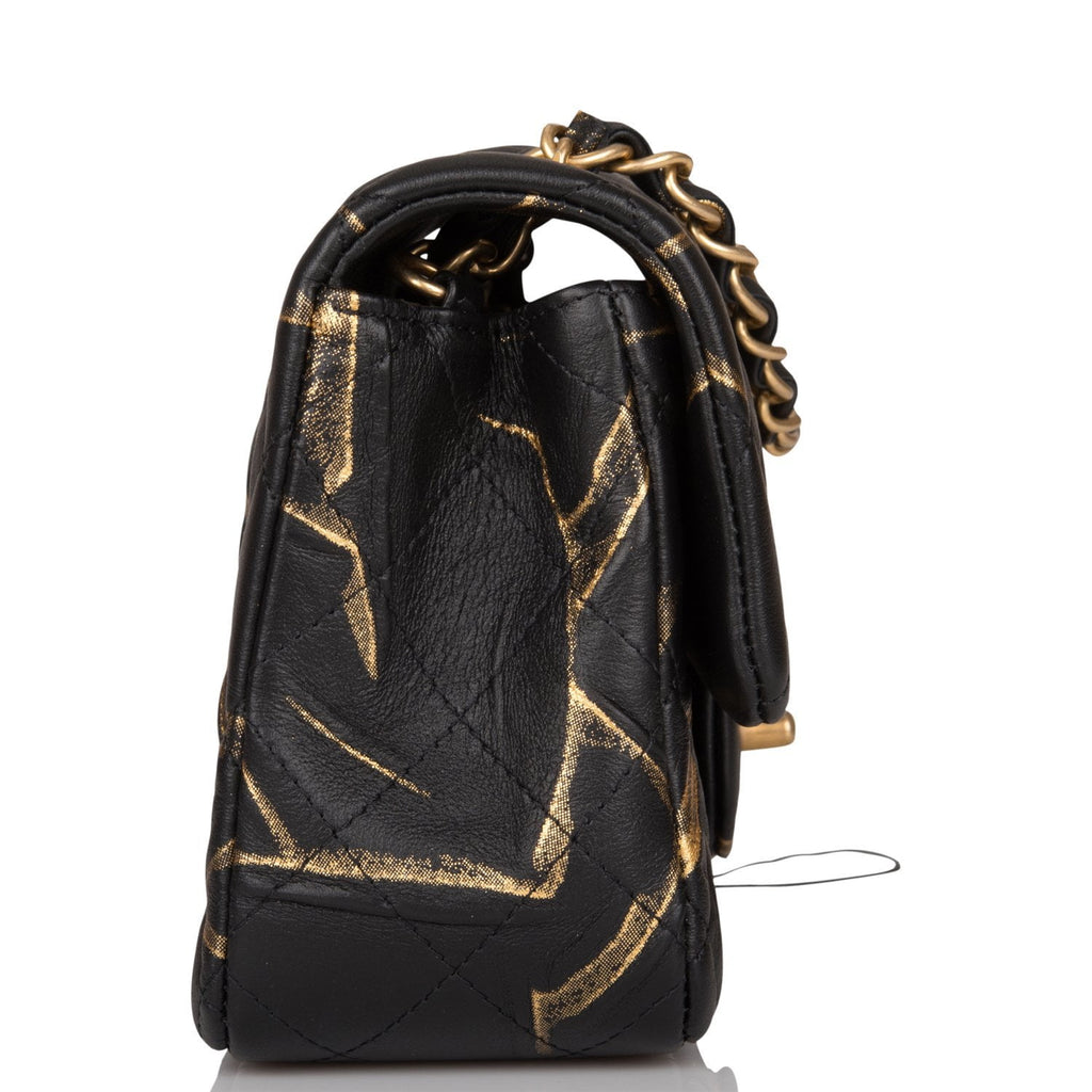 Chanel Black/Gold Quilted Aged Calfskin Rectangular Mini Classic