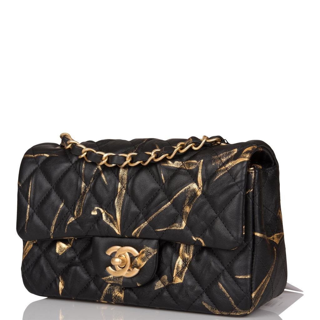 Chanel Black/Gold Quilted Aged Calfskin Rectangular Mini Classic