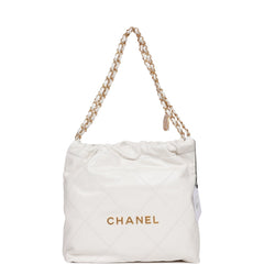 Chanel Small 22 Bag White Calfskin Gold Hardware