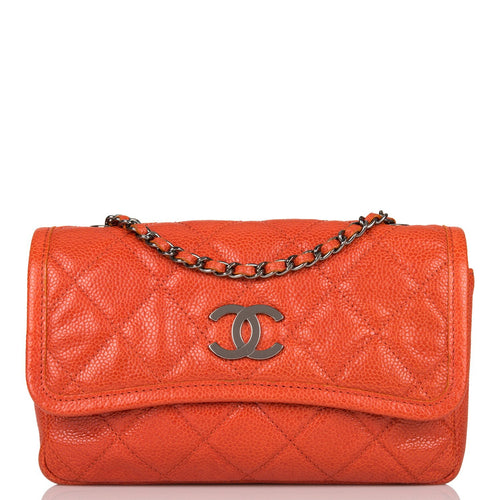 Pre-owned Chanel Mini Flap Bag Dark Orange Caviar Ruthenium Hardware