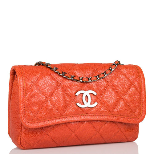 Pre-owned Chanel Mini Flap Bag Dark Orange Caviar Ruthenium Hardware