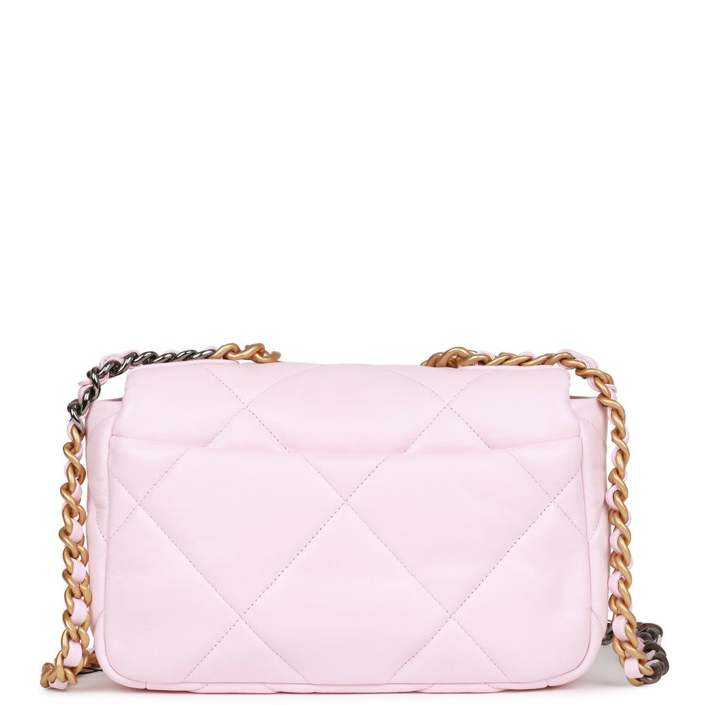 Chanel 19 Medium Flap Quilted Lambskin Leather Shoulder Bag Light Pink