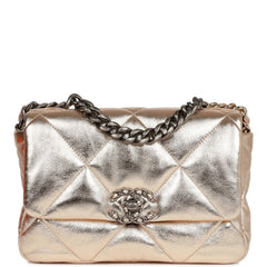 Chanel Medium 19 Flap Bag Gold Metallic Lambskin Mixed Hardware