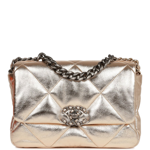 Chanel Medium 19 Flap Bag Gold Metallic Lambskin Mixed Hardware