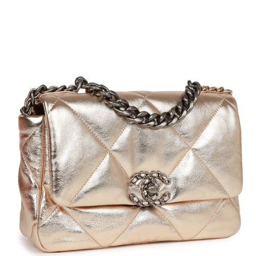 Chanel Medium 19 Flap Bag Gold Metallic Lambskin Mixed Hardware