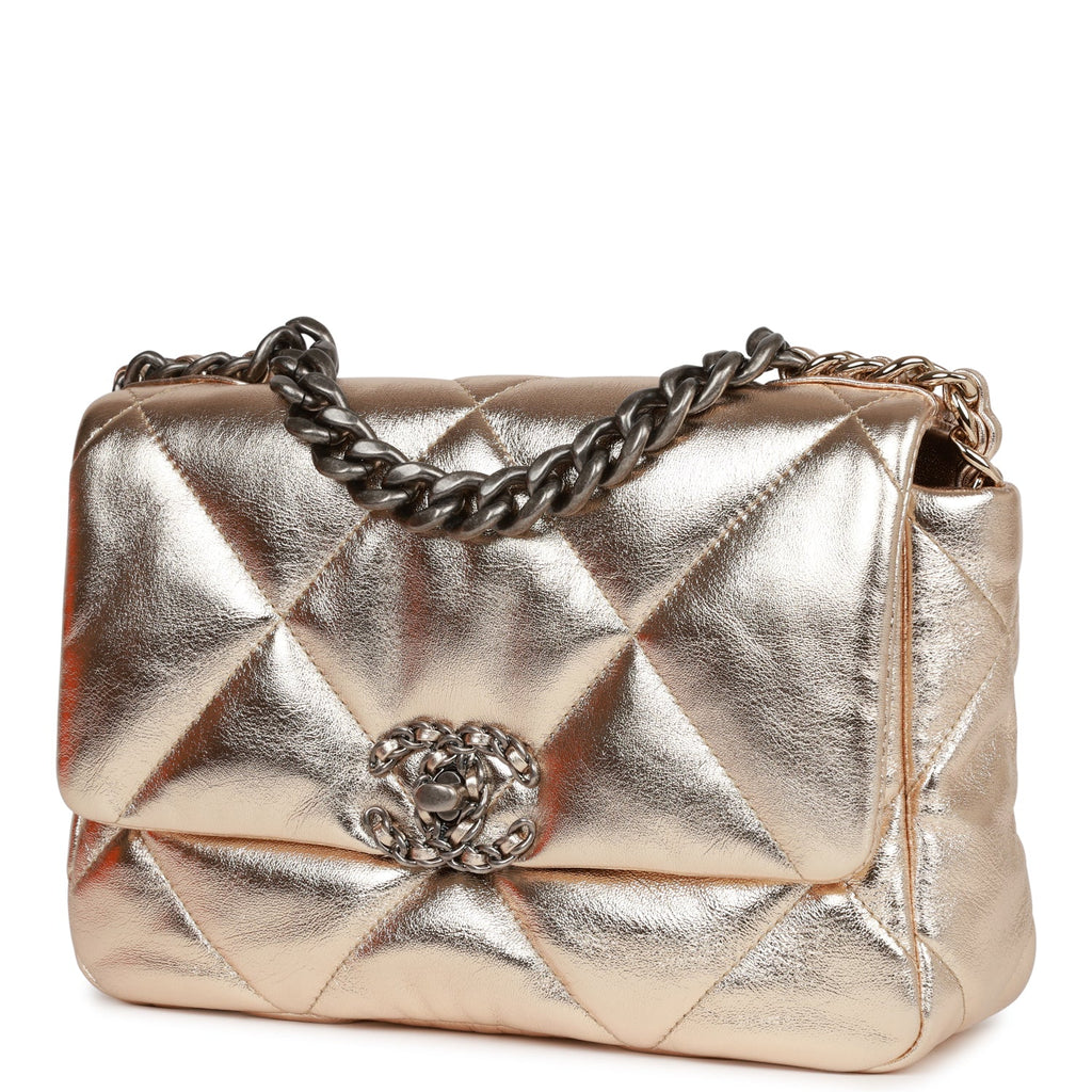 Chanel Beige Quilted Lambskin Large 19 Flap Bag Silver Hardware