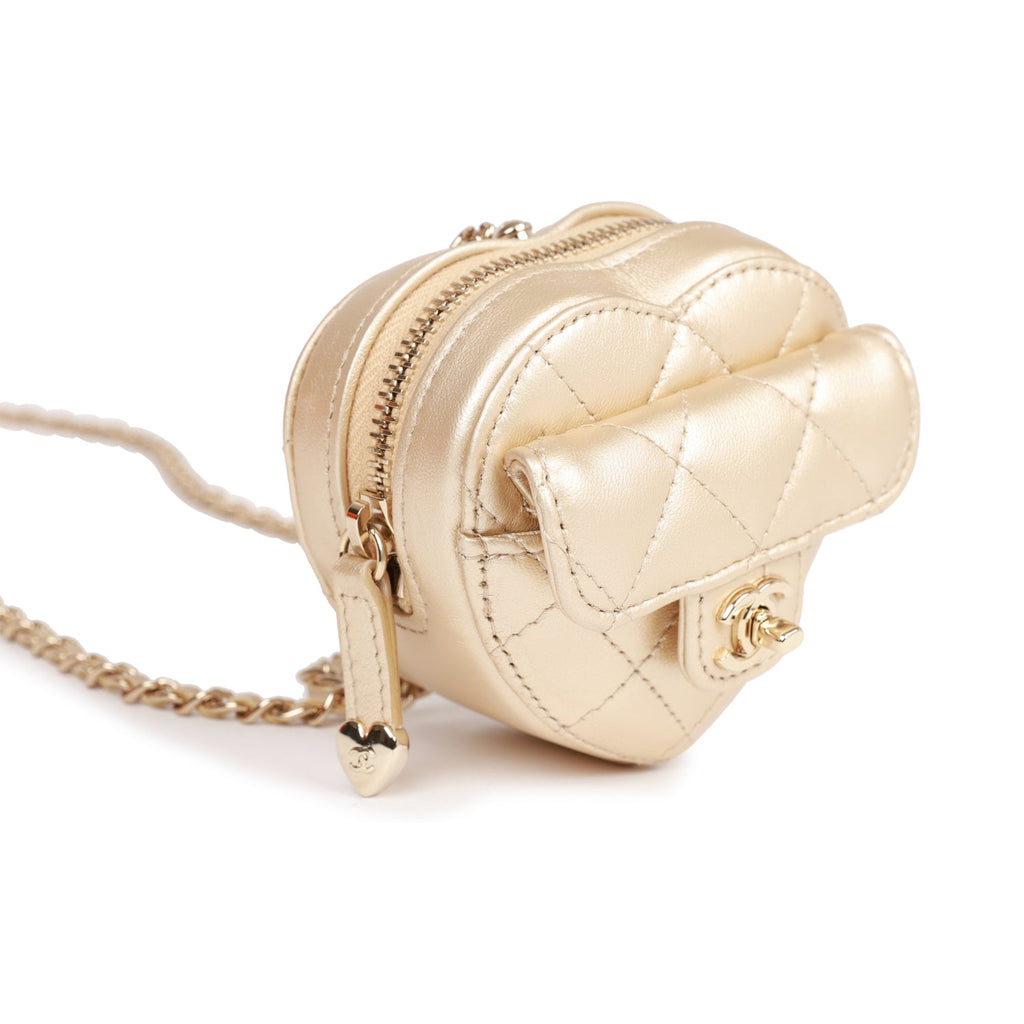 CHANEL Metallic Lambskin Quilted CC In Love Heart Bag Gold 1001500