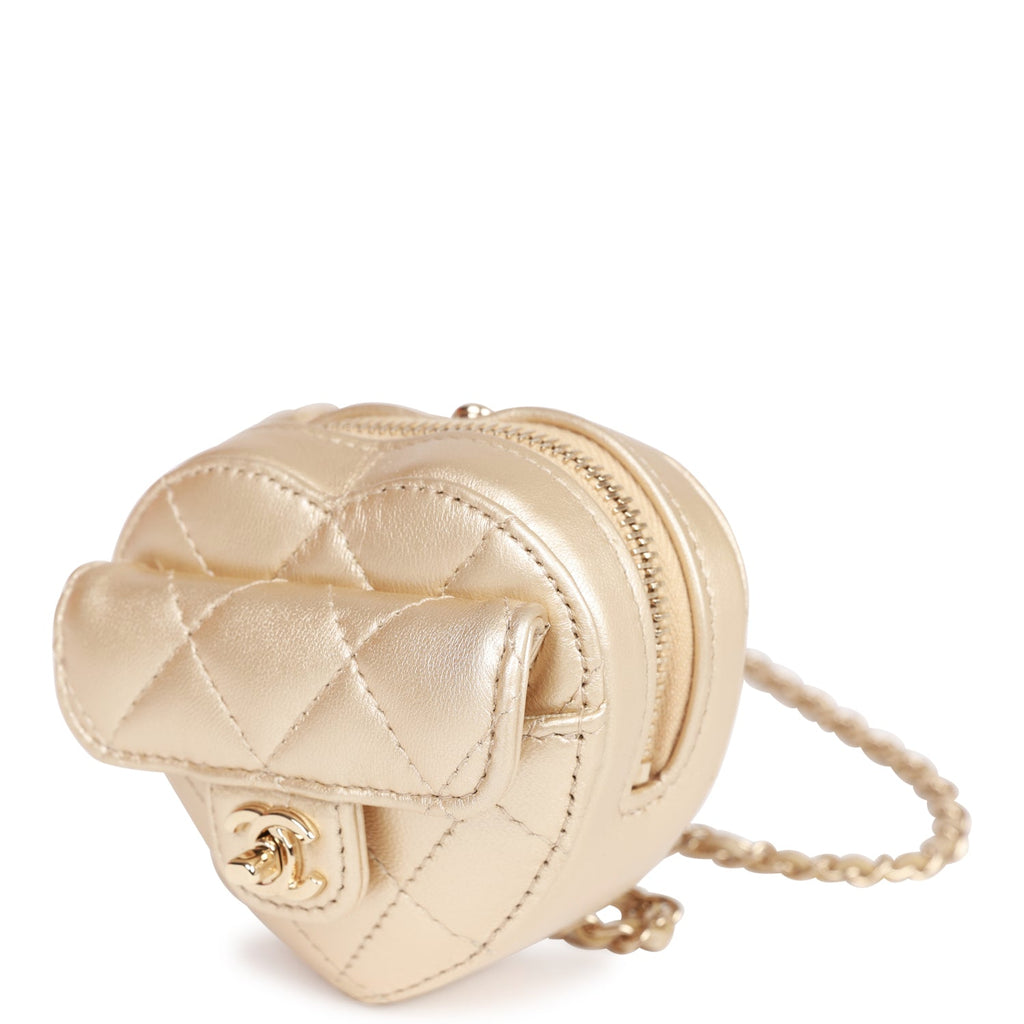 Chanel CC In Love Heart Necklace Bag Gold Lambskin Light Gold