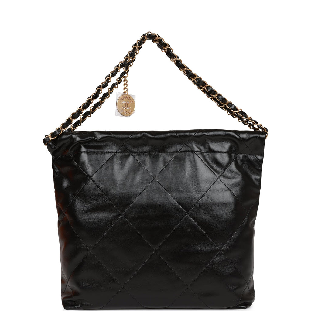 Large hobo bag, Shiny lambskin & gold-tone metal, white — Fashion