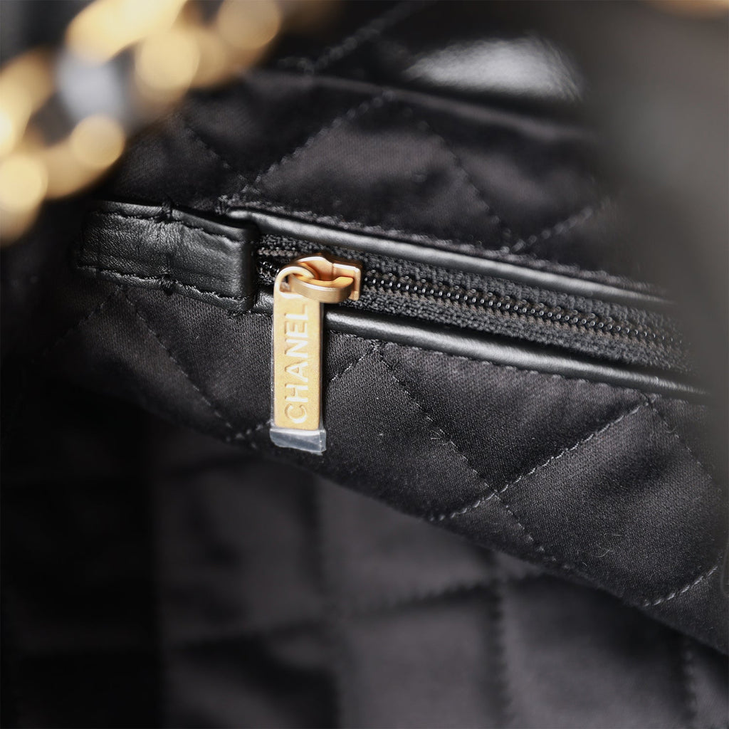 Chanel Small 22 Bag Black Lambskin Antique Gold Hardware – Madison