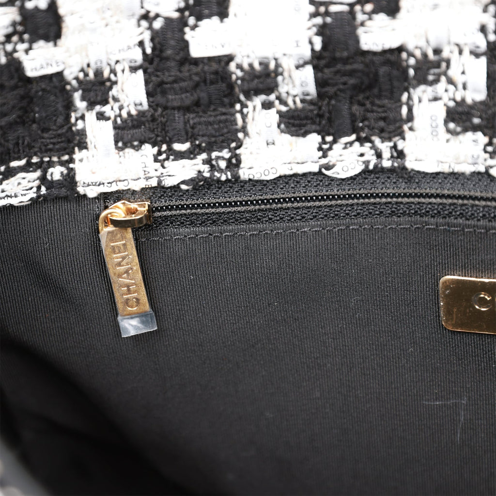 Chanel Large 19 Flap Bag Black and White Tweed Mixed Hardware